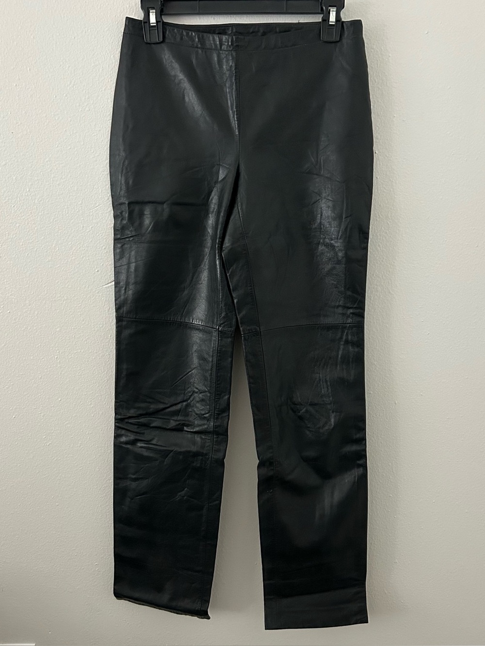 Ann Taylor Black Genuine Leather Pants Womens 2 Lined Straight Leg 90s Y2K Biker